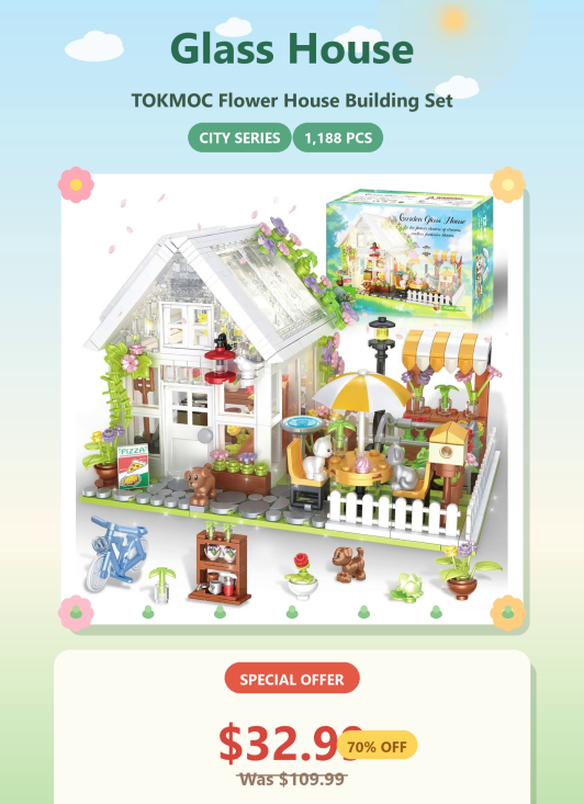 The Glass House Blooms: TOKMOC Flower House Building Set Review (1188 PCS, Only $32.99)