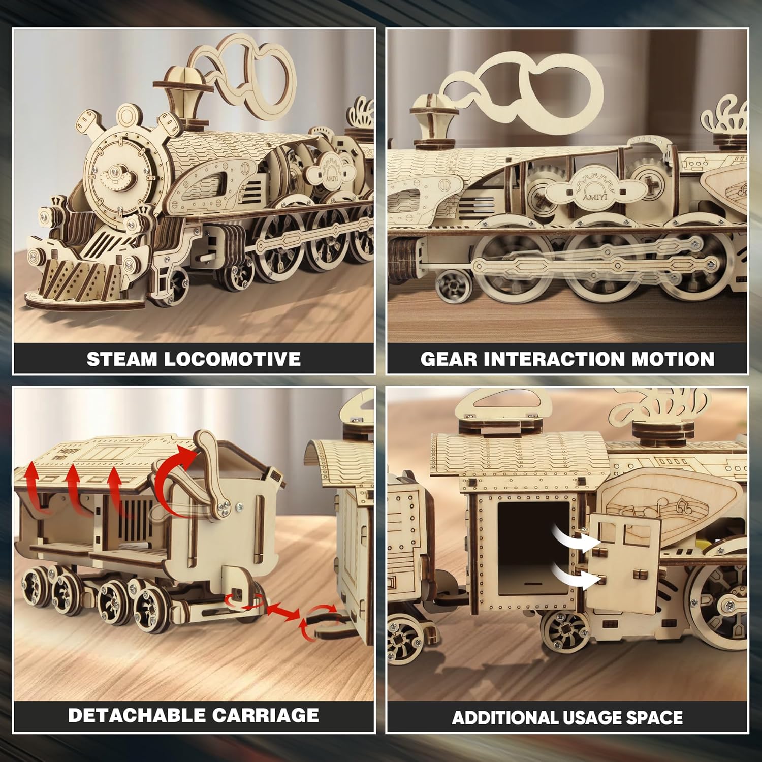 3D Wooden DIY Mechanical Train Model Kit